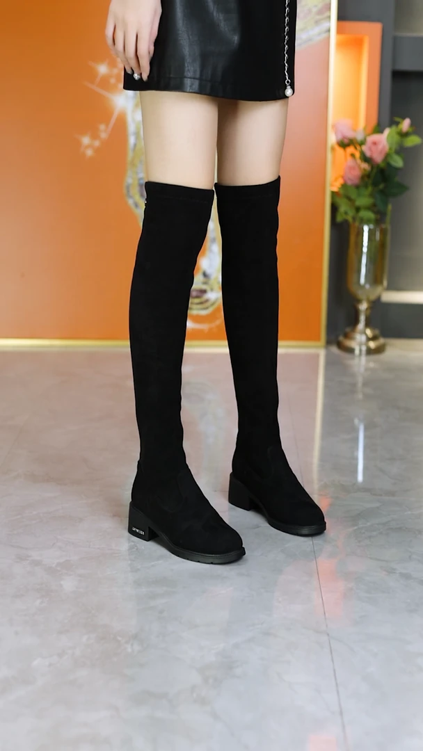【秋冬】气质优雅弹力靴时尚显瘦百搭加绒瘦瘦靴圆头绒面过膝靴女鞋