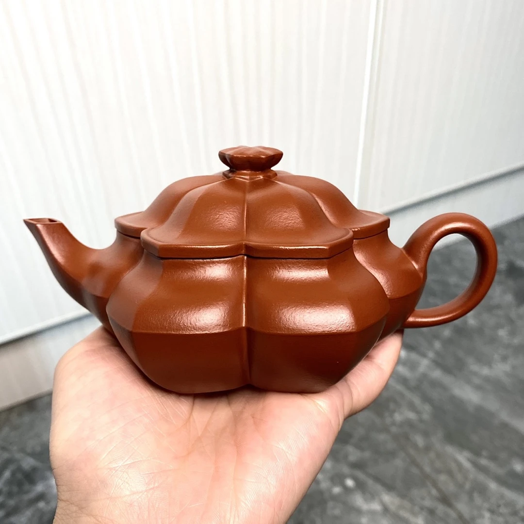 全手工独展菱花 小煤窑皱皮朱泥 220CC 宜兴紫砂壶 精品茶具