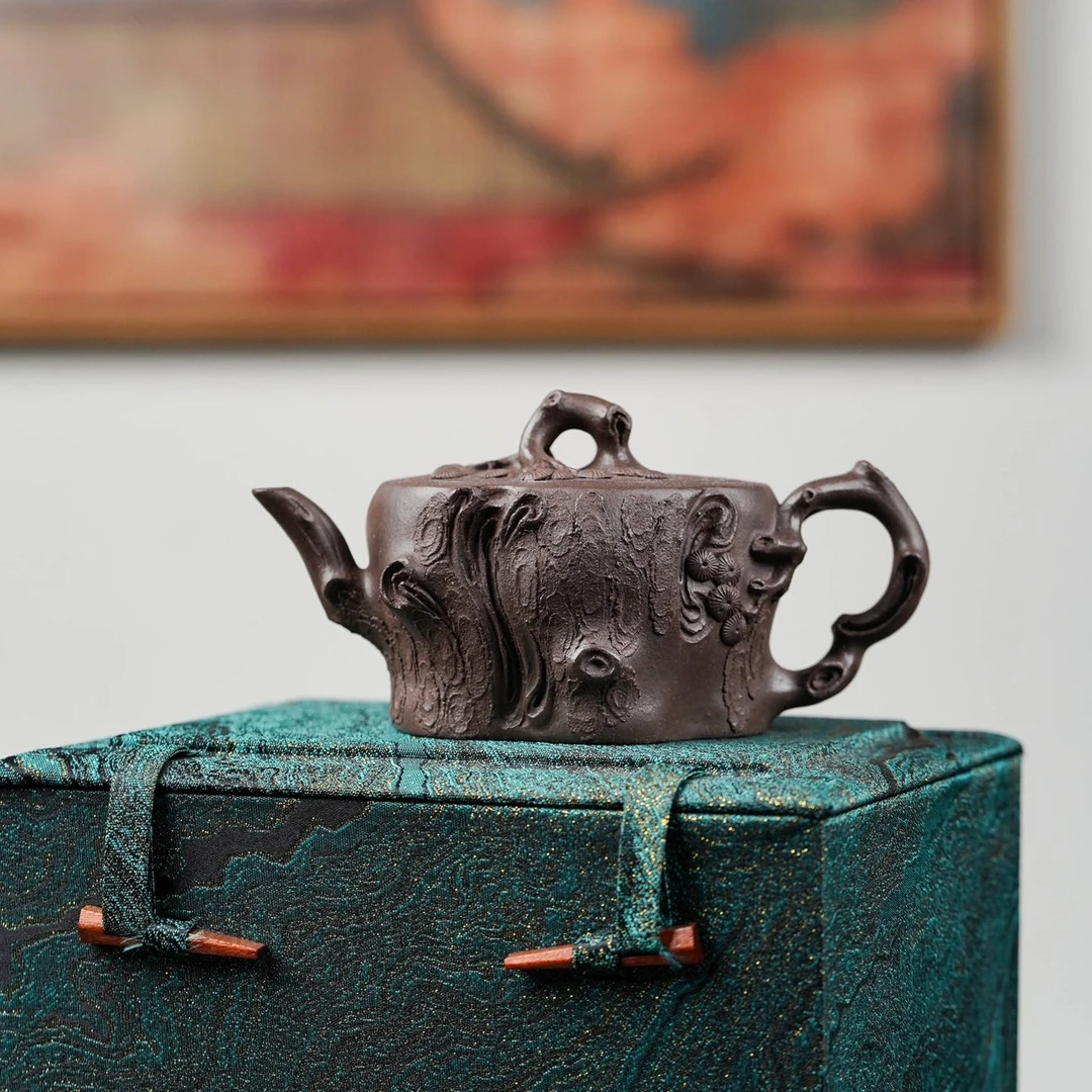 全手工松桩壶 原矿天青泥 180cc 高端茶具收藏佳品 宜兴紫砂壶