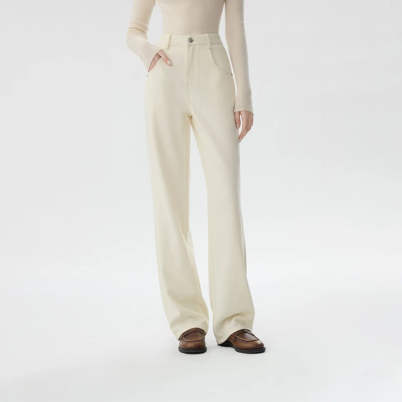 范思蓝恩米白色休闲直筒牛仔裤女秋冬2024新款显瘦长裤24FS14495