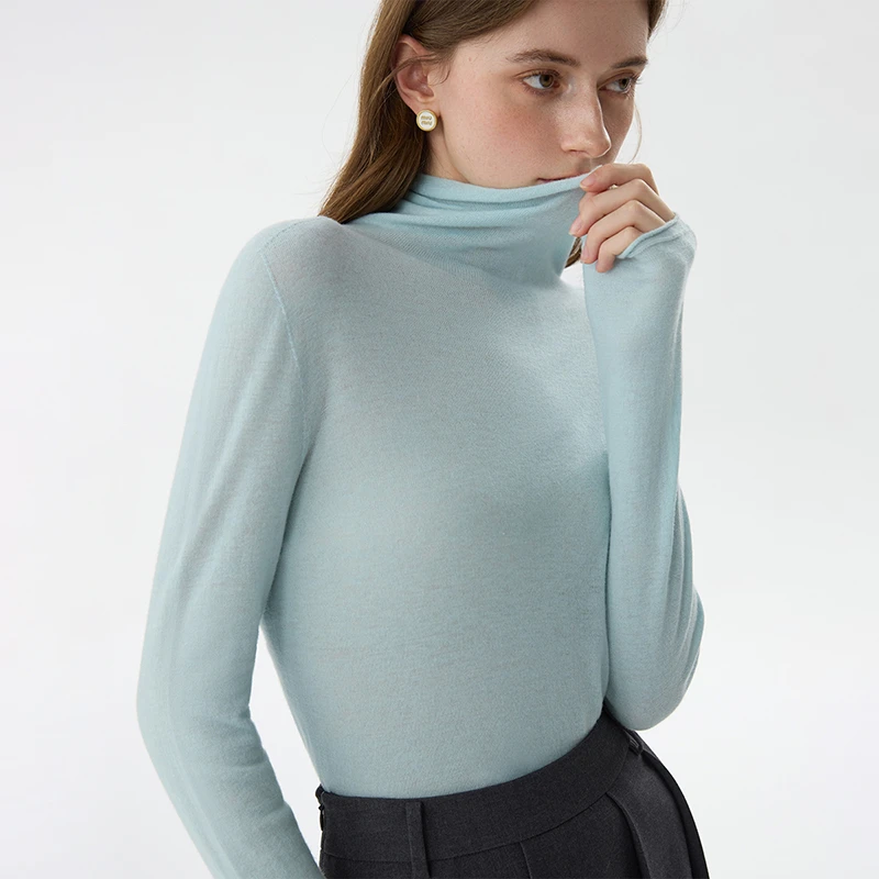 范思蓝恩高级感时尚全羊毛基础高领纯色套头保暖针织衫24FS14563