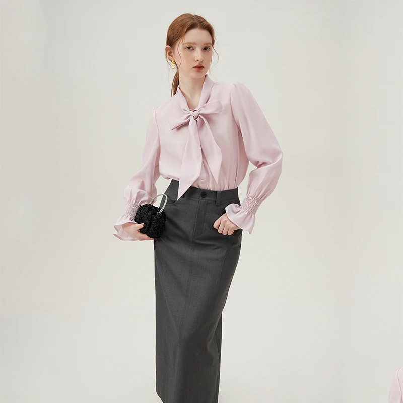 范思蓝恩凡尔赛玫瑰 优雅通勤绑带设计感衬衫上衣女新款24FS11262