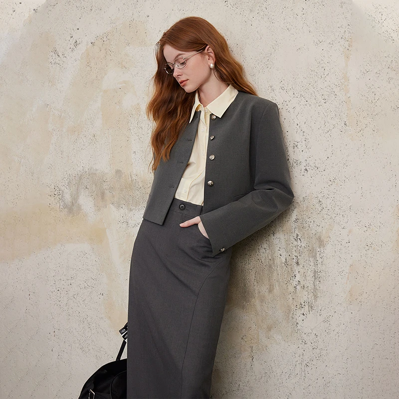 范思蓝恩高级感法式复古小香短款秋季圆领西装外套24FS13170