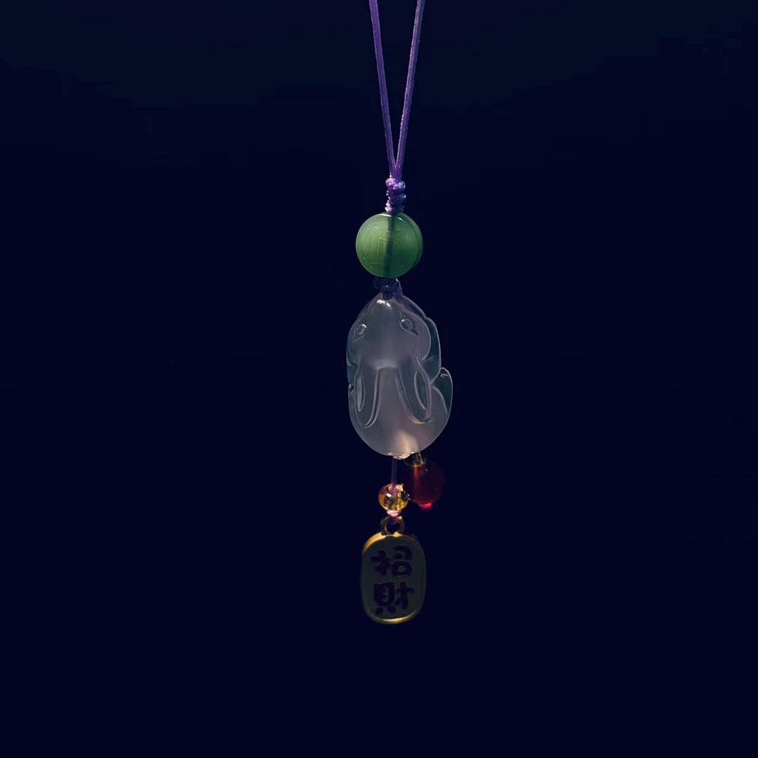 天然巴西玛瑙高冰种冰透玉兔生财手机链
