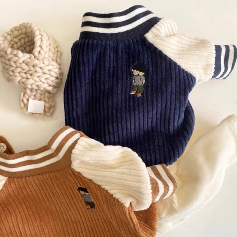 [达人]可爱狗狗刺绣灯芯绒衣服吉娃娃小型犬秋冬宠物棒球外套8207