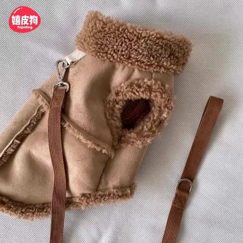[达人]秋冬韩版狗狗衣服百搭麂皮绒牵引马甲保暖小型幼犬比熊8201