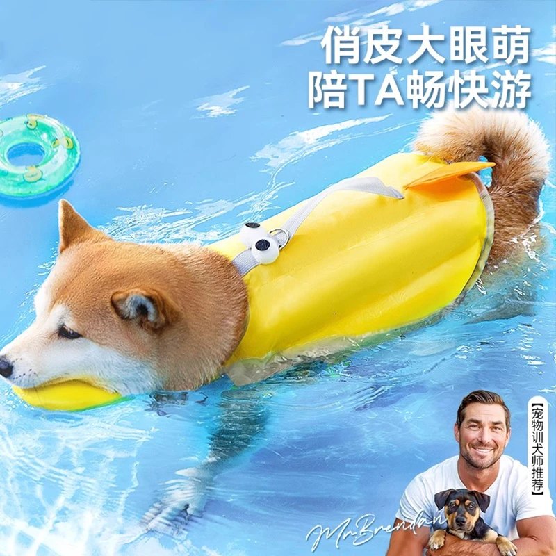 [达人]新品狗狗救生衣夏天柯基法斗金毛中大型犬宠物夏季游泳衣服