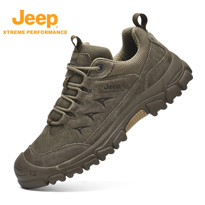 JEEP/吉普户外运动休闲男鞋秋冬真皮软底耐磨轻便气垫徒步登山鞋