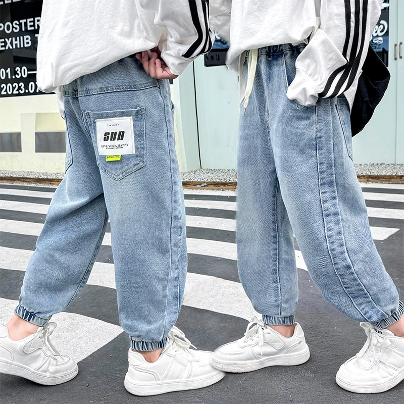 男童牛仔裤薄款2025夏季新款中大童男女童修身弹力长裤男童裤子