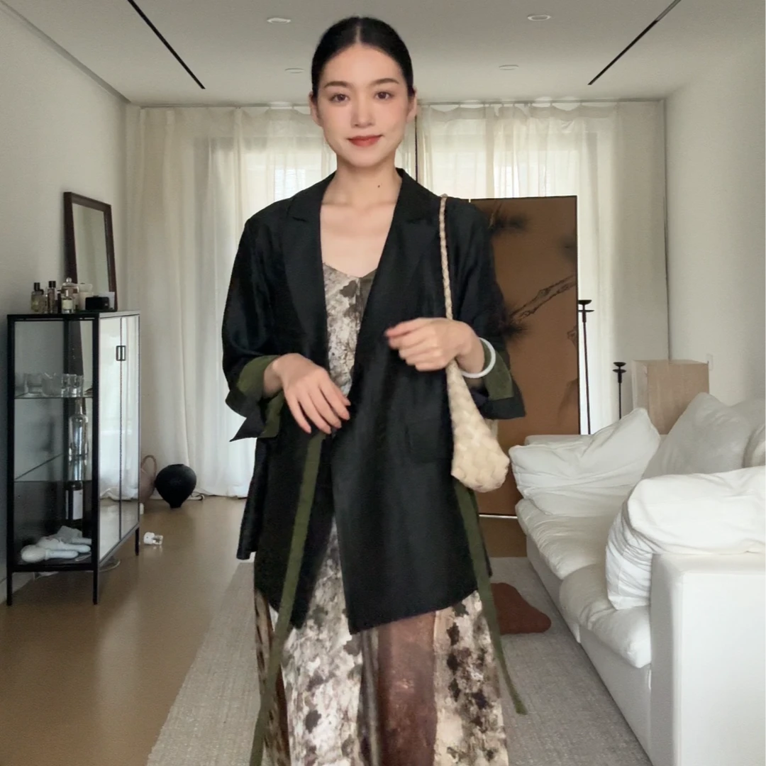 【清寻】良辰媄锦桑蚕丝龟裂纹西装外套衣长约68CM