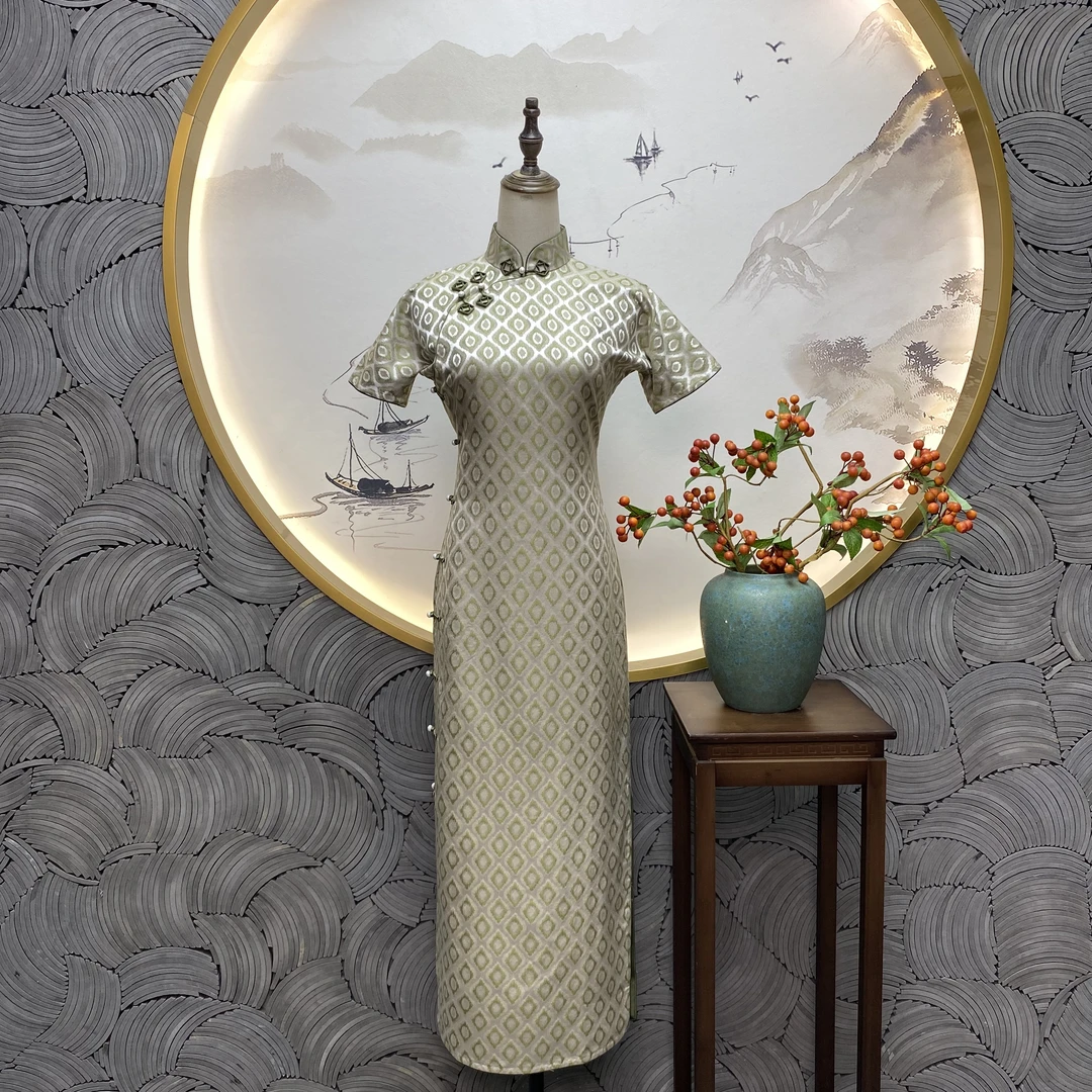 清版【煦色韶光】良辰媄锦全开襟手工长款旗袍衣长约130CM