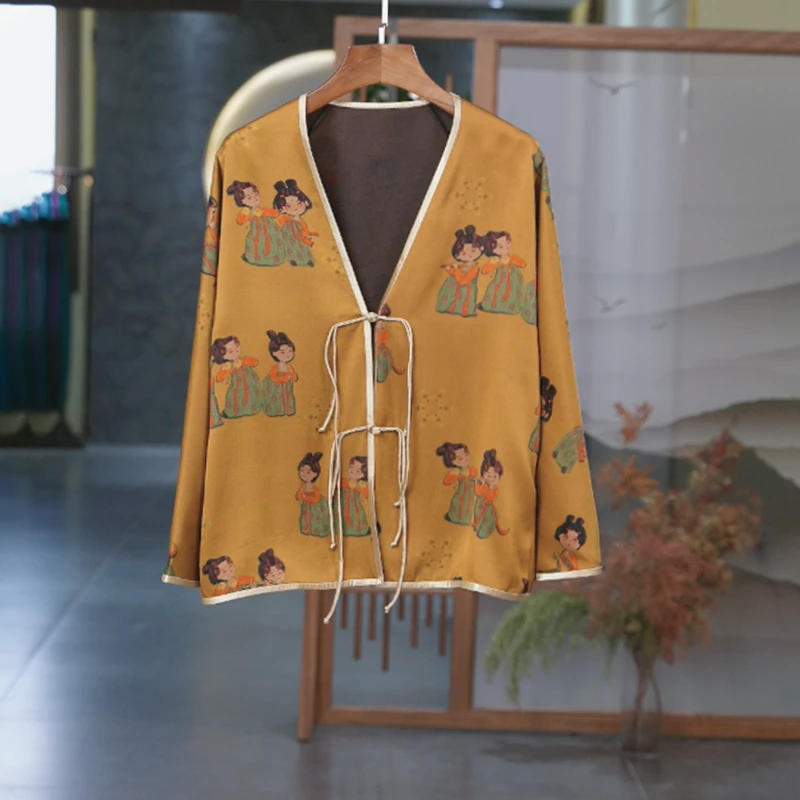 【小唐人-上衣】良辰媄锦桑蚕丝红云纱中式国风上衣衣长约61CM