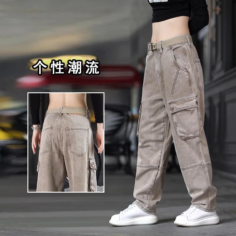 美式复古牛仔裤男士时尚韩版直筒休闲裤子男款潮流时尚痞帅工装裤