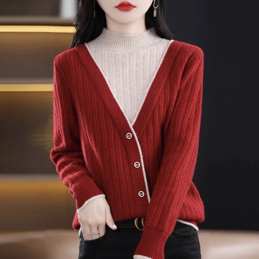 【现货】高品质毛衣女秋冬2025新款假两件拼接长袖半高领时尚Y68