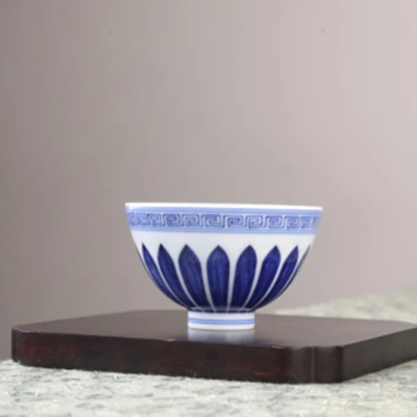 【小乔赏瓷】沐茗古韵景德镇手工手绘菊瓣纹鸡心杯mmgy109