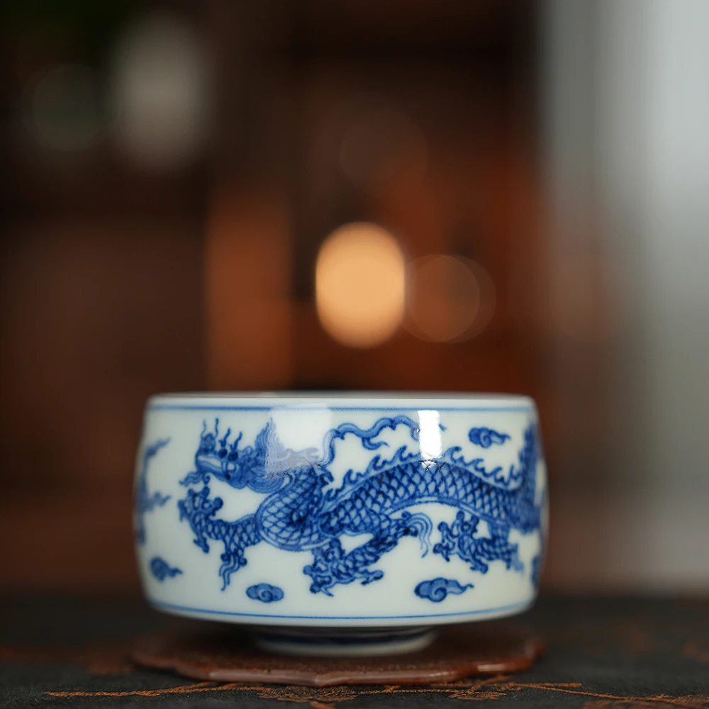 【小乔赏瓷】景德镇柴窑双龙禅定杯 陶瓷主人杯（moshe158）