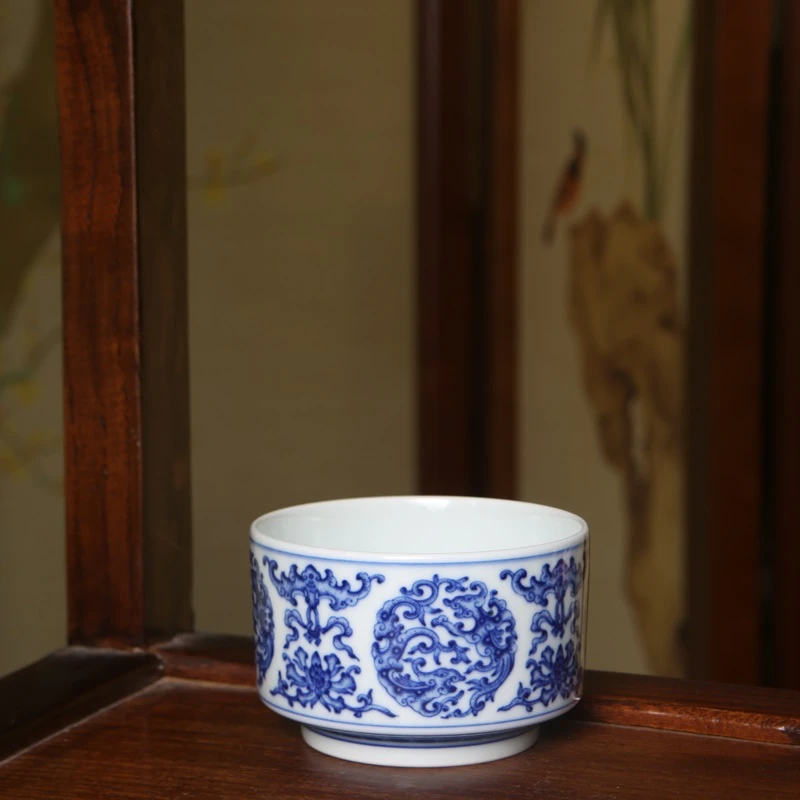 【小乔赏瓷】慎静斋柴窑纯手工手绘团龙大直筒杯陶瓷中式sjz197.