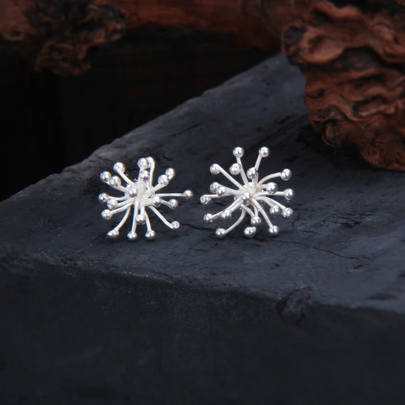 925银耳饰 s925纯银泰国清迈手工艺品精致百搭小巧璀璨烟花耳钉