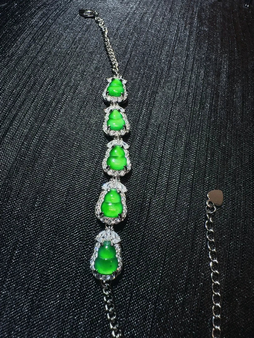 天然A货翡翠满绿葫芦手链镶嵌满钻帝王绿/多样性发货发其一 078