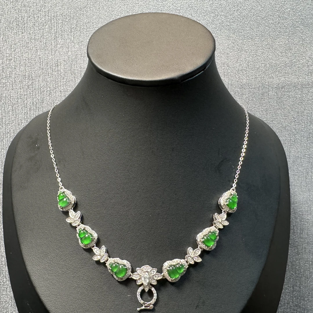 【四会翡翠】天然A货翡翠帝王绿葫芦晚装链百搭链气质轻奢镶嵌颈链