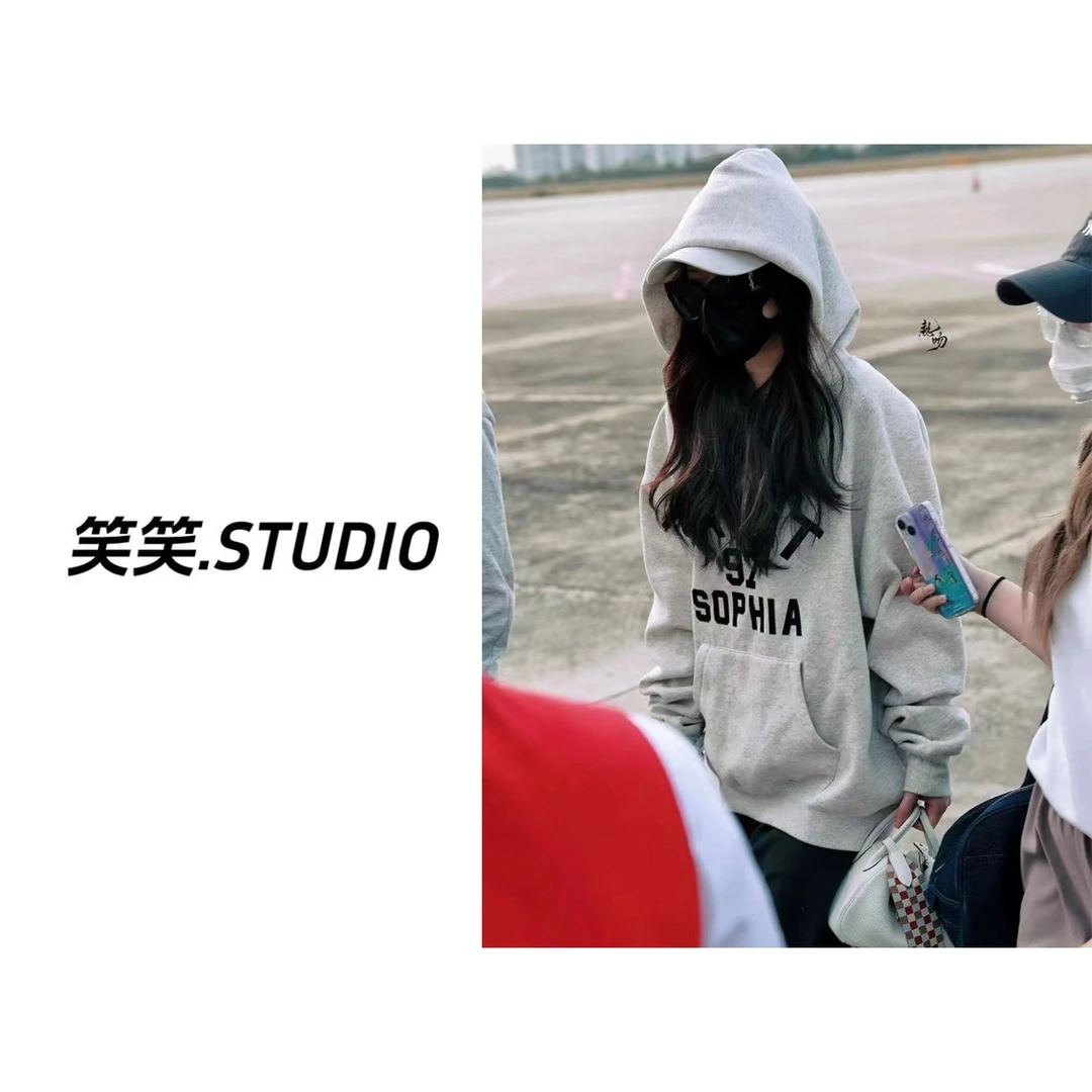 特-【露思同款】加绒加厚97字母印花休闲宽松版新款连帽卫衣慵懒
