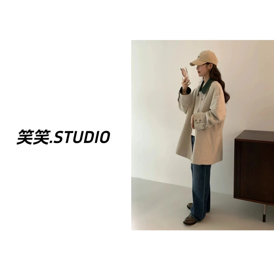 特-【蛋家高级感撞色夹棉风衣】撞色灯芯绒翻领A字版中长夹棉风衣