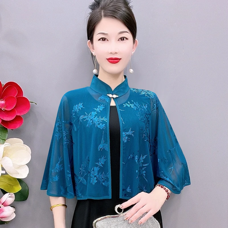 夏季妈妈装斗篷小披肩女短款超薄防晒衣开衫百搭气质配裙子小外套