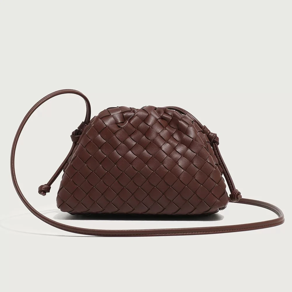 七七定制专属时尚咖色编织斜跨包