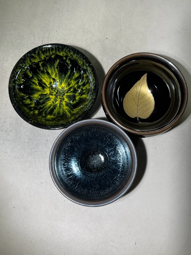 建窑建盏高端茶器主人杯三只木叶将军，官帽黄金玉发财树，银豪束口