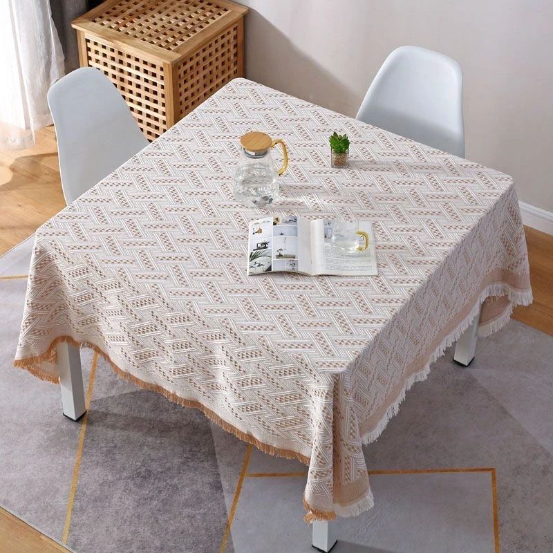 【卡其白T】法式美式方形圆桌桌布轻奢野餐防尘盖巾台布电视盖