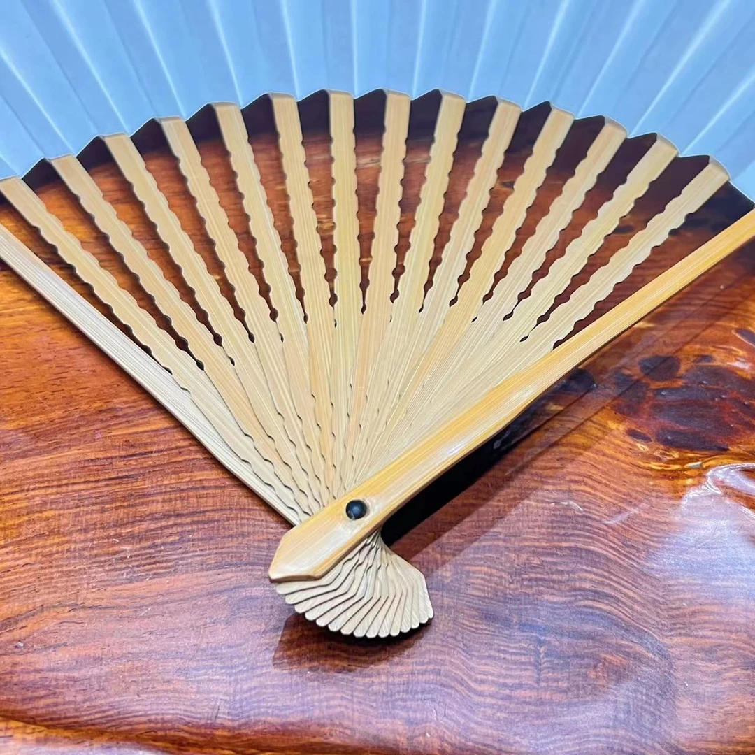 冯顺手制 新玉竹三合青玉竹清风令 文玩苏扇  （默认粘扇面，调机