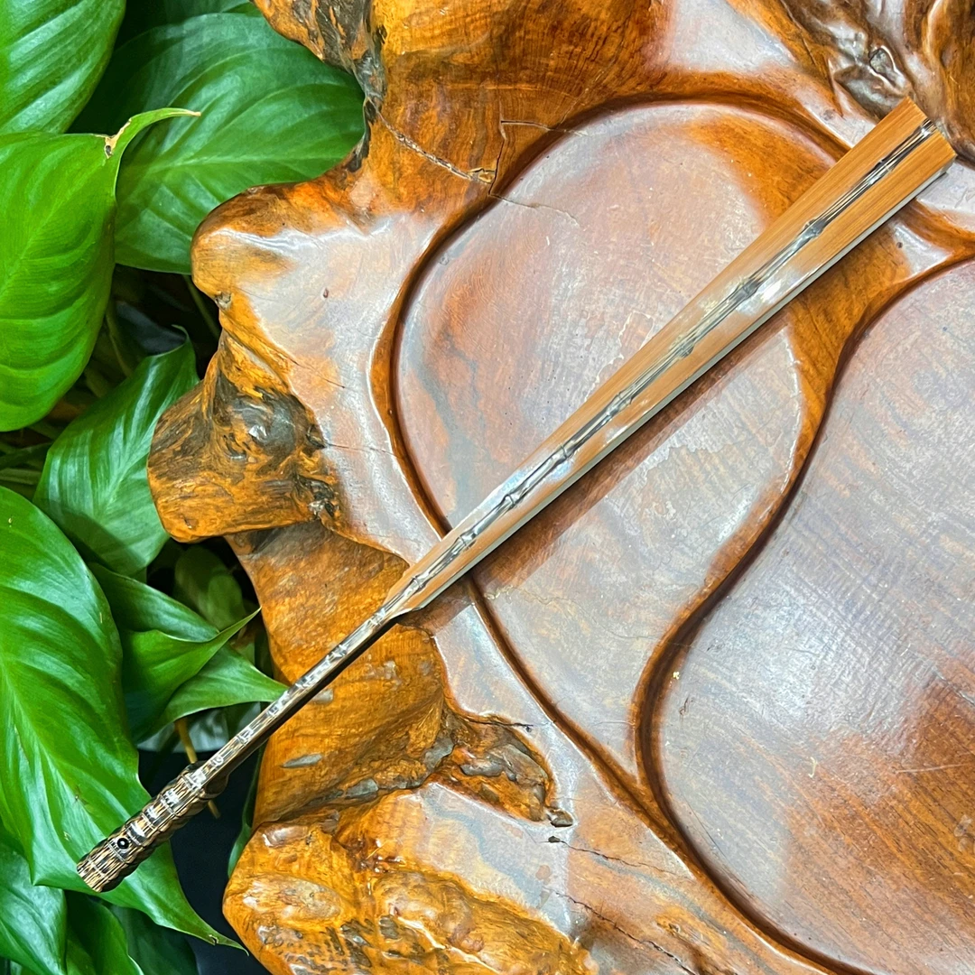 李专伟手制 9.5寸老玉竹嵌棕竹  文玩苏扇  默认不粘扇面