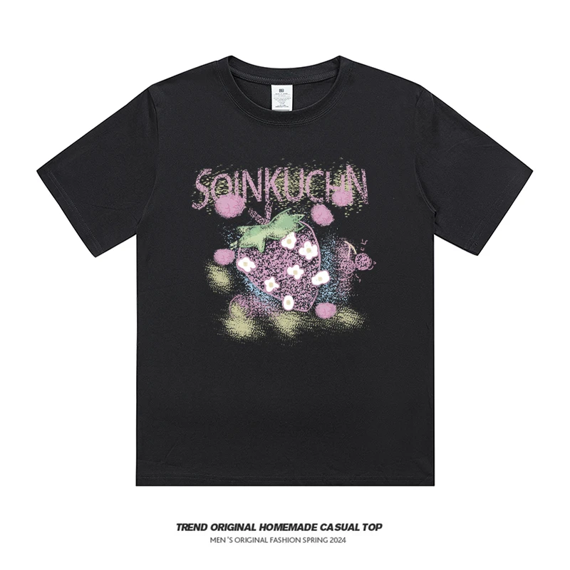 黑草莓短袖T恤女夏季oversize设计感小众港风百搭炸街洋气上衣潮