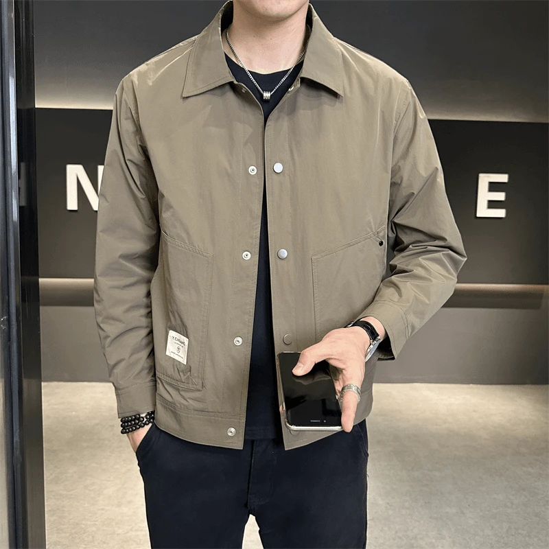 男士2025春秋季新款潮流修身衬衣式外套男款褂子翻领秋装夹克外套