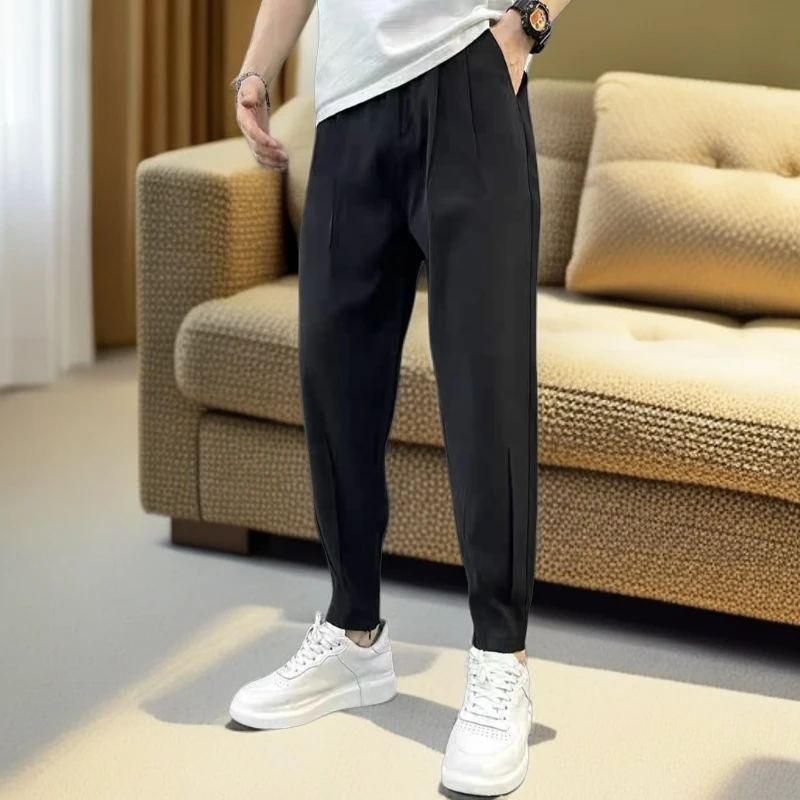 男士夏季新款束脚哈伦裤宽松百搭时尚速干感垂感休闲裤子