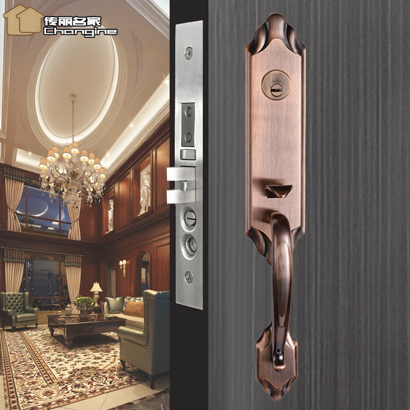 工厂直销不锈钢304纯铜芯静音豪华子母美式实木机械大门锁通用型