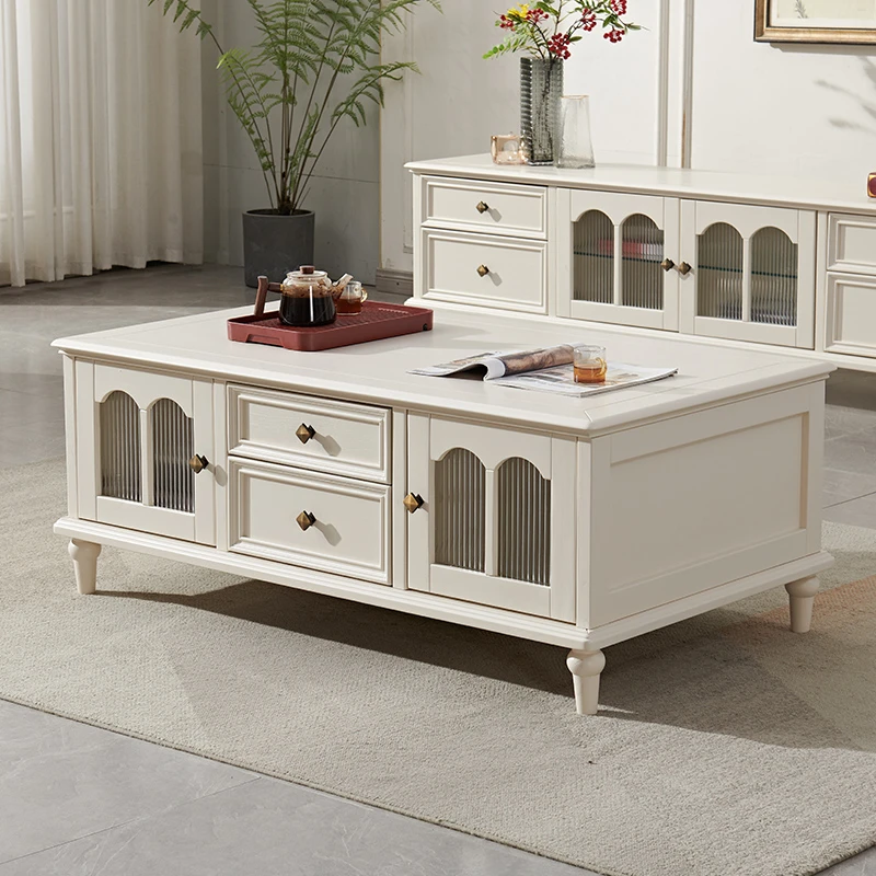 美式全实木茶几电视柜组合收纳储物柜轻奢乡村复古边几家用客厅