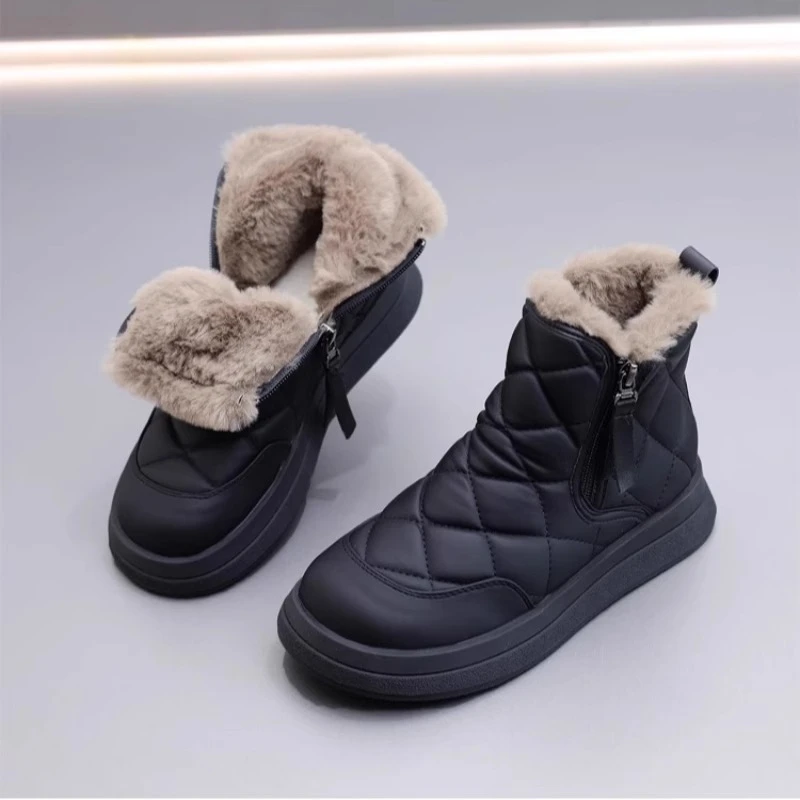 新中式保暖雪地靴女款2024新款冬季加绒加厚防滑防水雪地棉鞋厚底