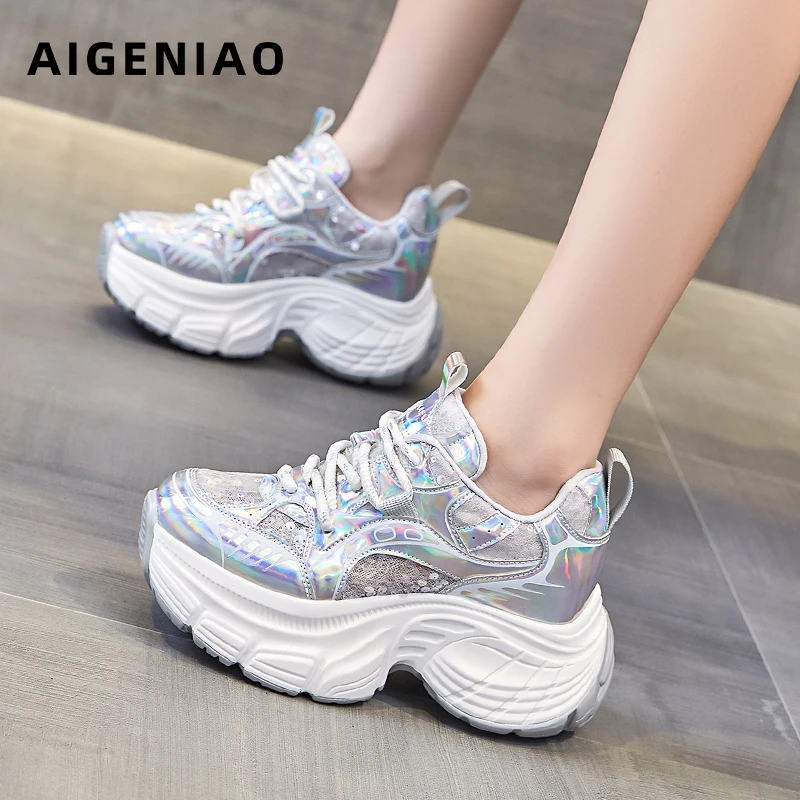 艾格鸟增高9cm欧洲站老爹鞋女2024夏新款网面透气厚底内增高女鞋