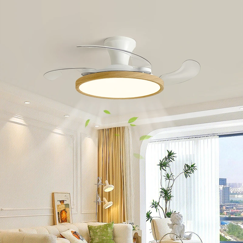 餐厅灯风扇灯简约木纹超薄吊扇灯隐形护眼客厅电扇一体吸顶灯