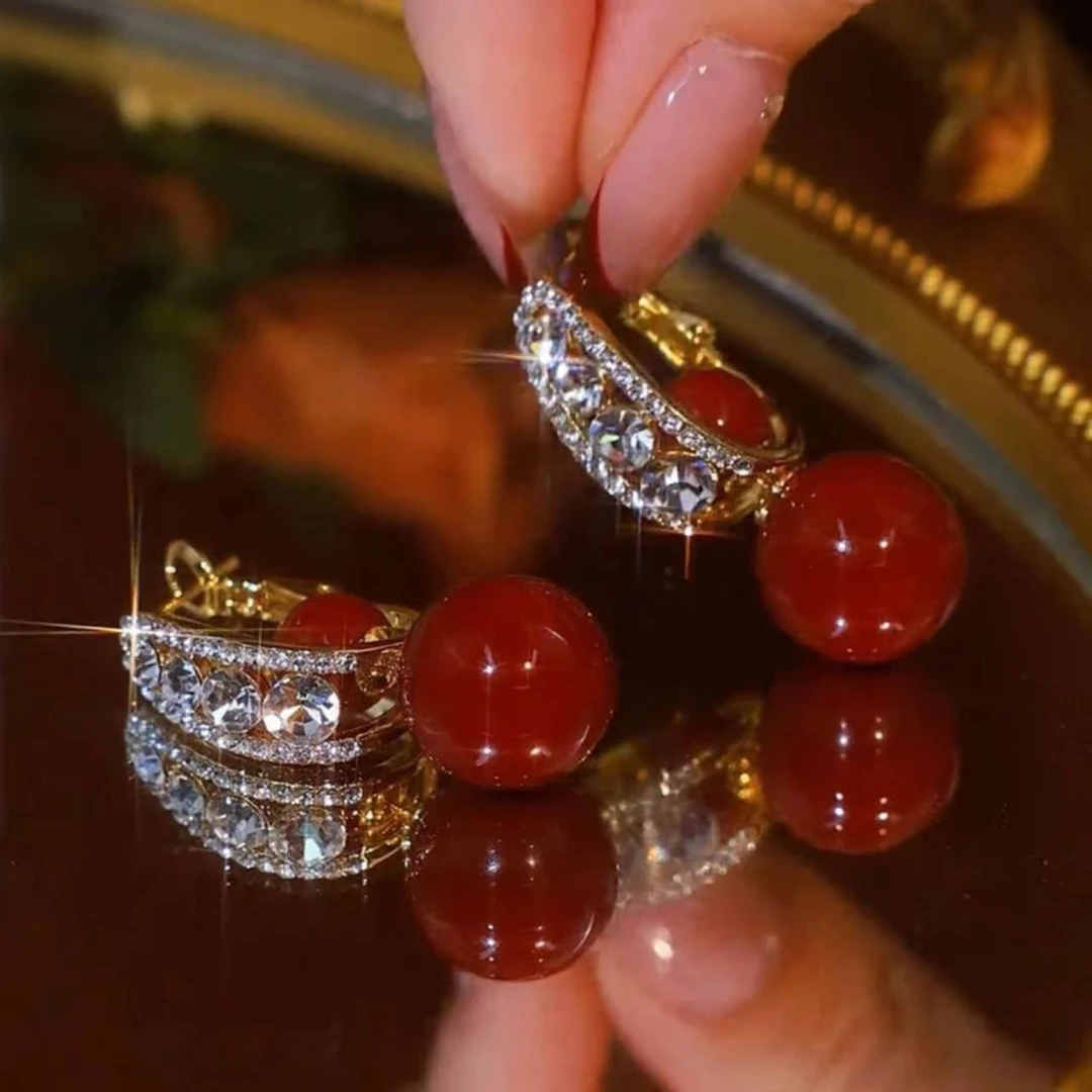 铜合金耳饰 081: 红色俩戴耳环