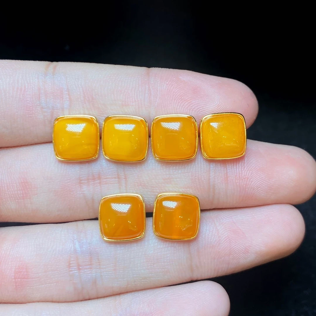 【子选好物】10 ZC03645-S925银镶嵌蜜蜡耳钉-多样性发一件-8.5x8mm