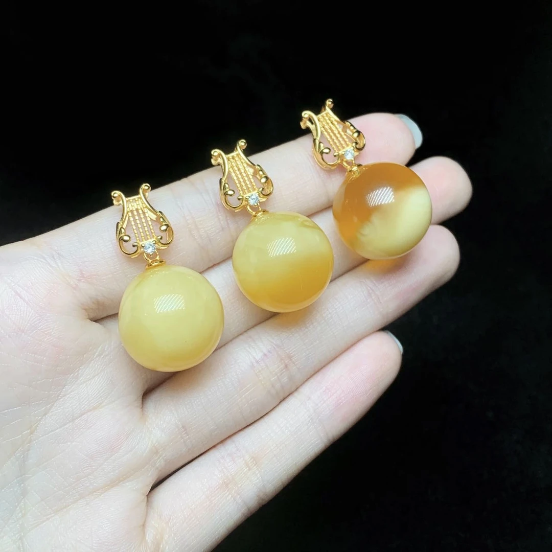 【子选好物】19 ZC1183-S925银镶嵌蜜蜡吊坠-多样性发一件-17mm+