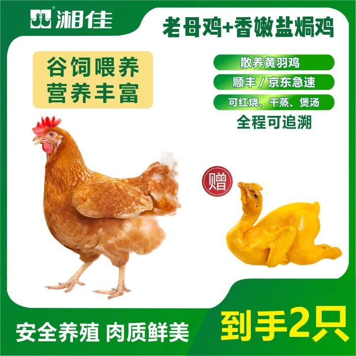 【湘佳】石门新鲜老母鸡1100g+优质香嫩盐焗鸡500g顺丰包邮