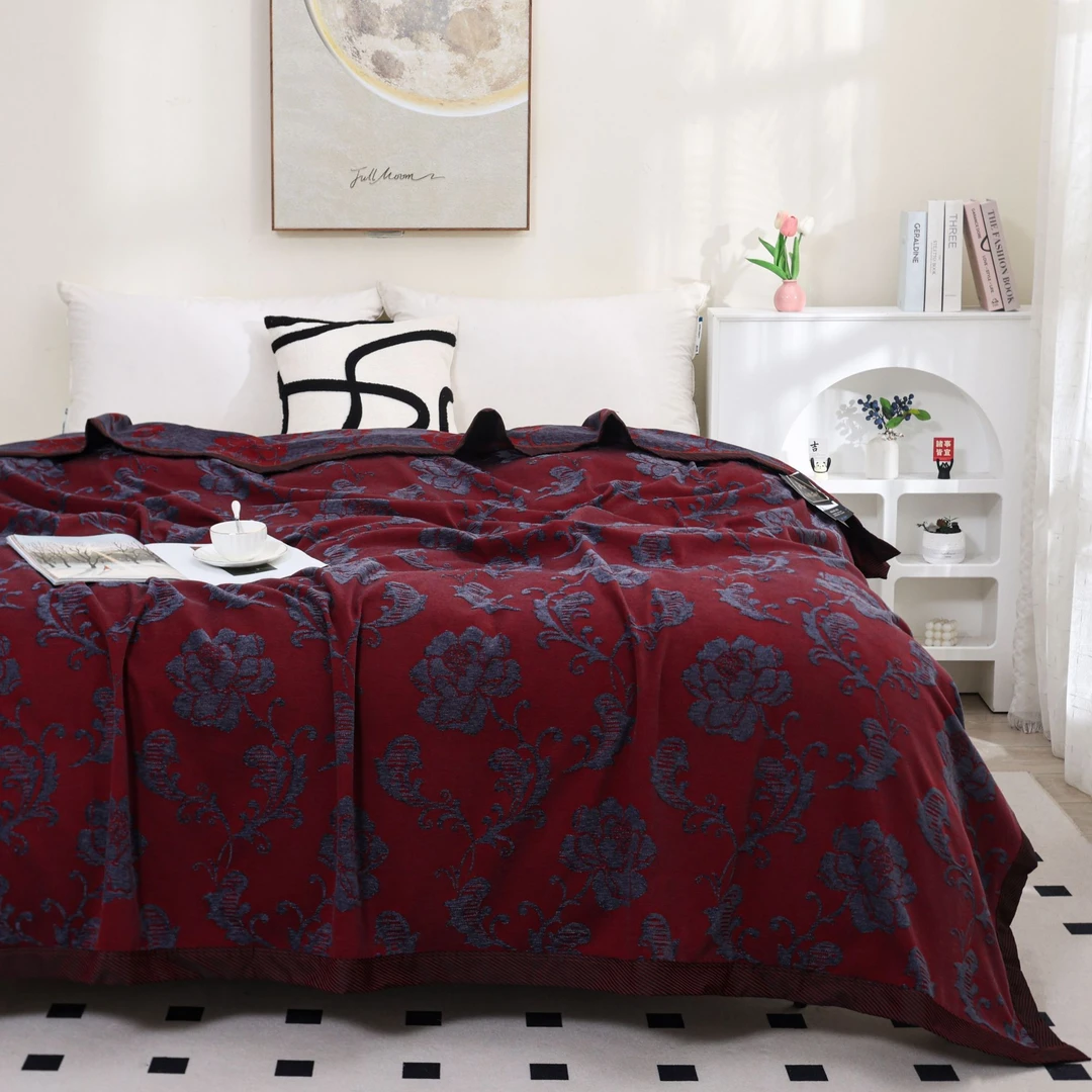 XDONGY（冬云家纺）高定230*250金 丝 漳绒 蓝染花语红色 床盖