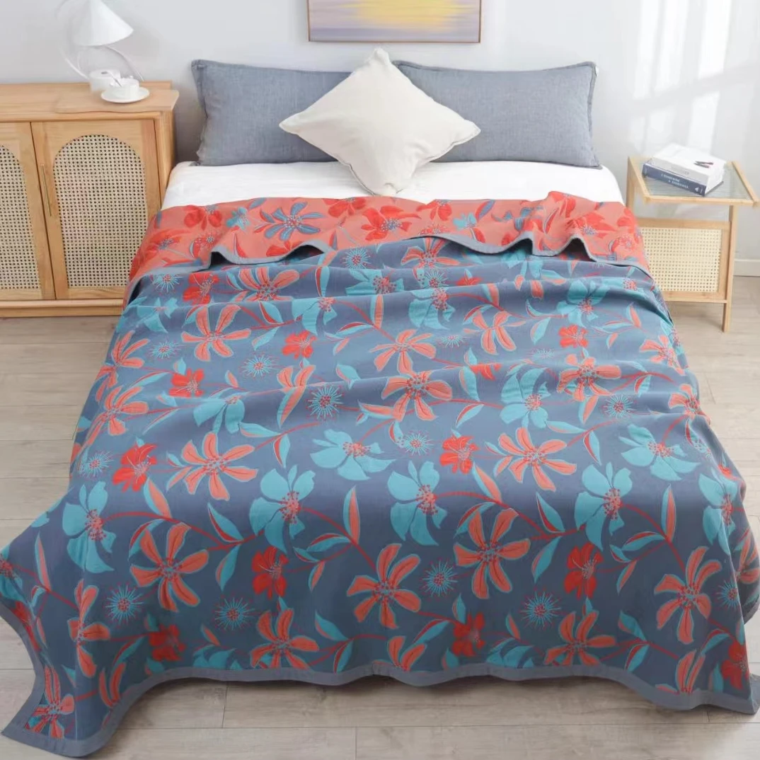 XDONGY（冬云家纺）230*250精梳棉恒温毯 {叶相随}蓝色大尺寸盖毯