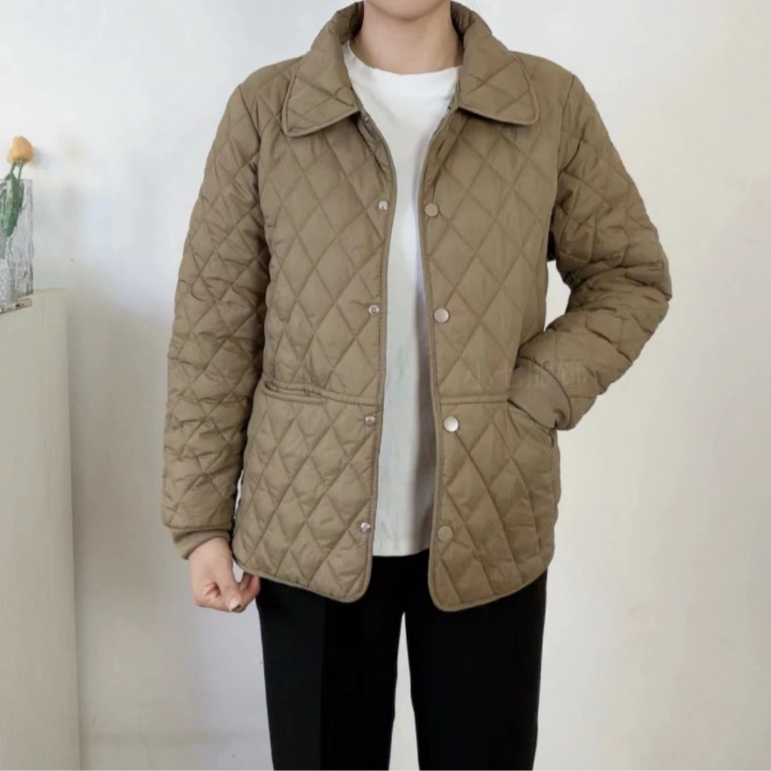 女士轻薄春秋菱格棉服外套时尚宽松短款时尚休闲气质百搭2024翻领