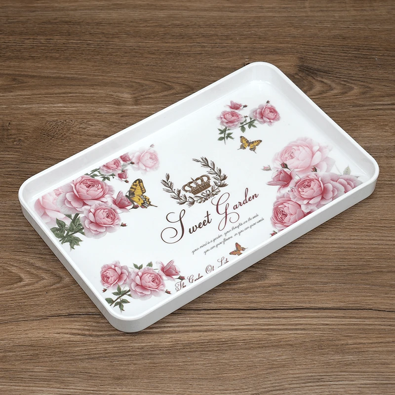 欧式托盘密胺加厚家用仿陶瓷水杯壶托盘茶盘长方形收纳盘杯盘茶杯