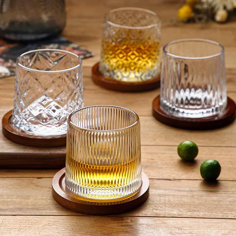 高颜值家用创意玻璃酒杯啤酒杯玻璃杯旋转洋酒杯水晶杯威士忌杯