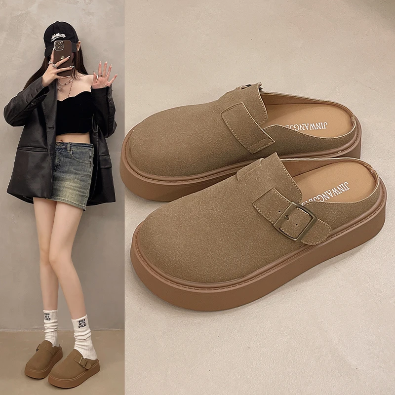 超火法式高级感包头半拖鞋女夏外穿勃肯鞋2024新款气质厚底穆勒鞋